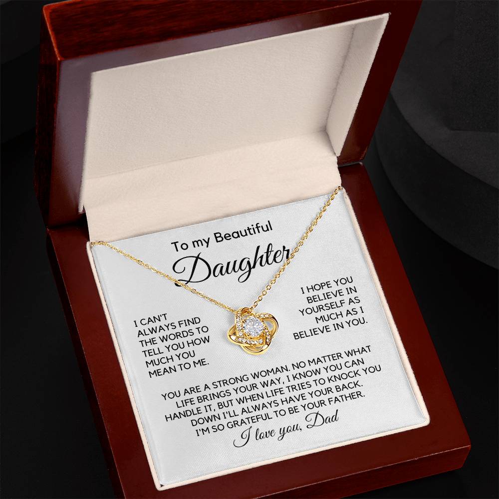 To My Beautiful Daughter "I can't always find..." Zirconia Crystal Love Knot Necklace, view 3