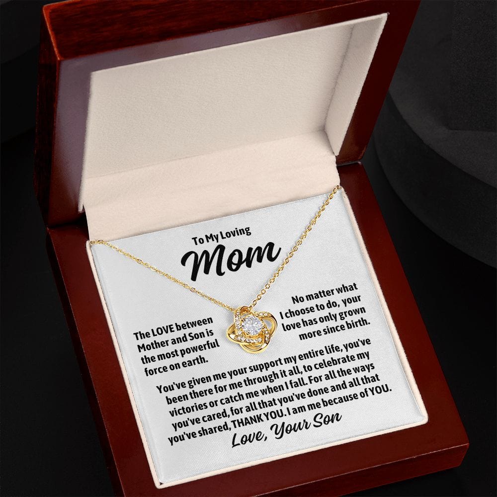 To Mom From Son "The love between mother and son..." Love Knot Necklace