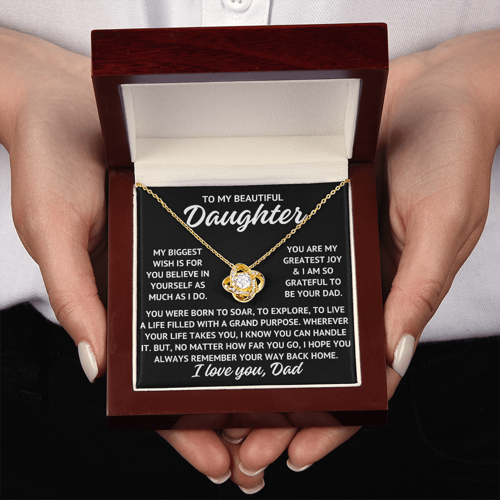 To My Beautiful Daughter "My biggest wish..." Love Knot Necklace With Lighted Luxury Box