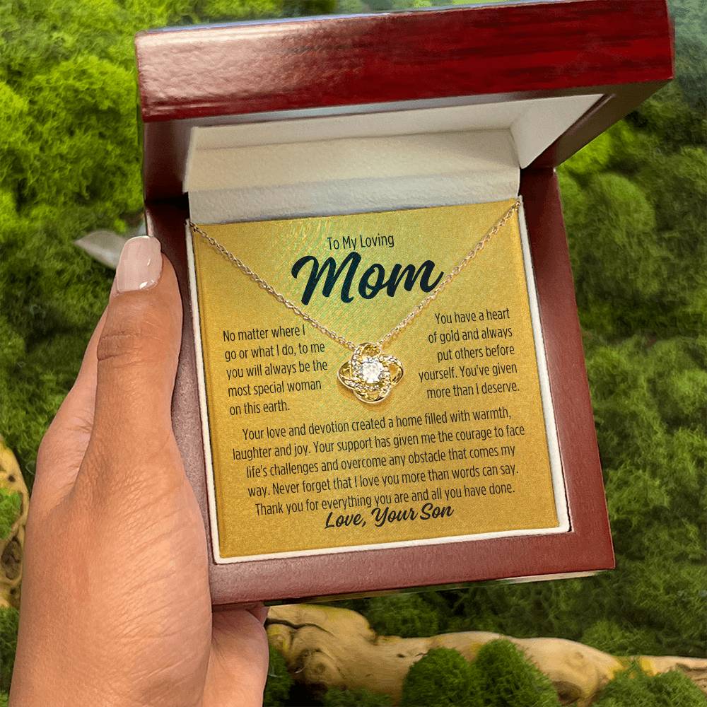 To Mom From Son "No matter..." Love Knot Necklace