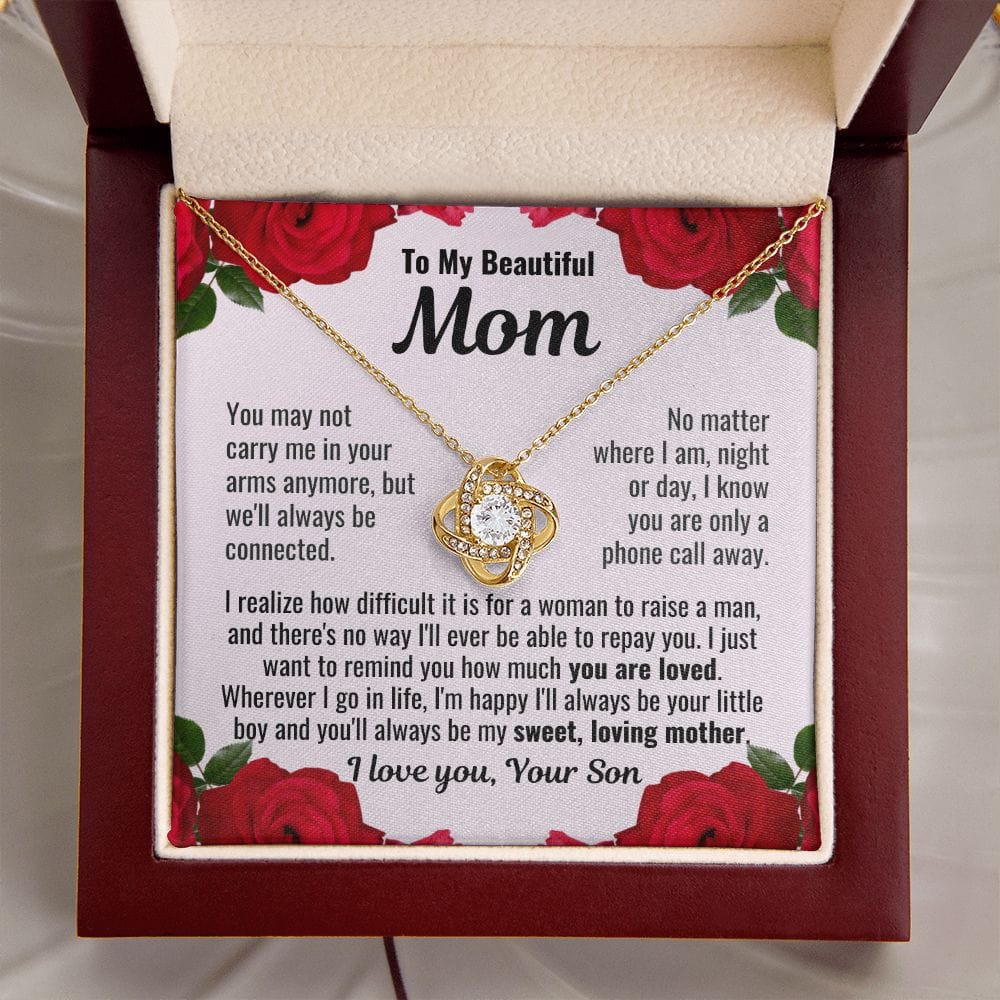 To Mom From Son "You may not carry me..." Love Knot Necklace