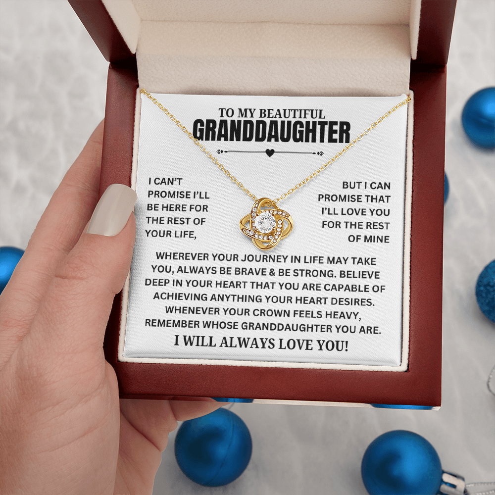 To My Beautiful Granddaughter "I can promise..." Zirconia Crystal Love Knot Necklace, view 5