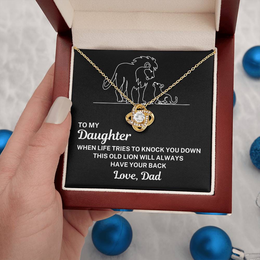 To My Beautiful Daughter "This old lion..." Zirconia Crystal Love Knot Necklace, view 6