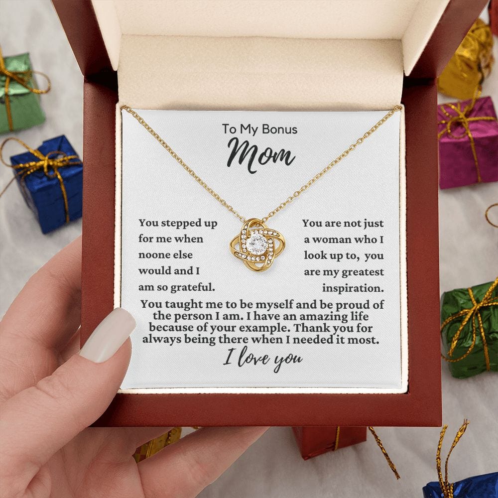 To My Bonus Mom "You stepped up..." Love Knot Necklace