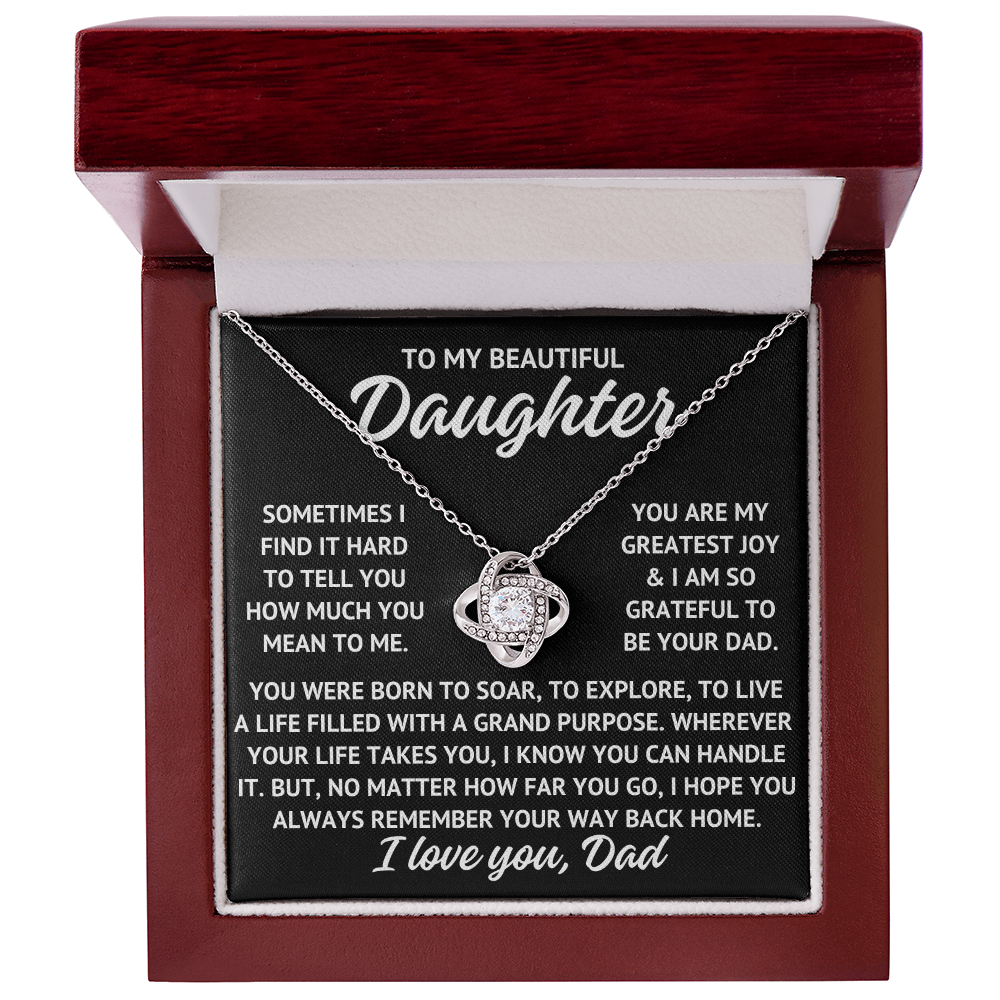 To My Beautiful Daughter "Sometimes I find..." Love Knot Necklace With Lighted Luxury Box