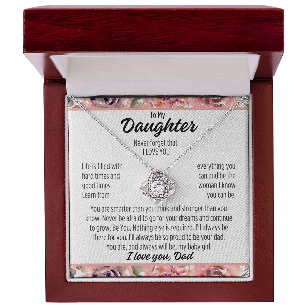 To My Daughter "Learn from everything..." Zirconia Crystal Love Knot Necklace