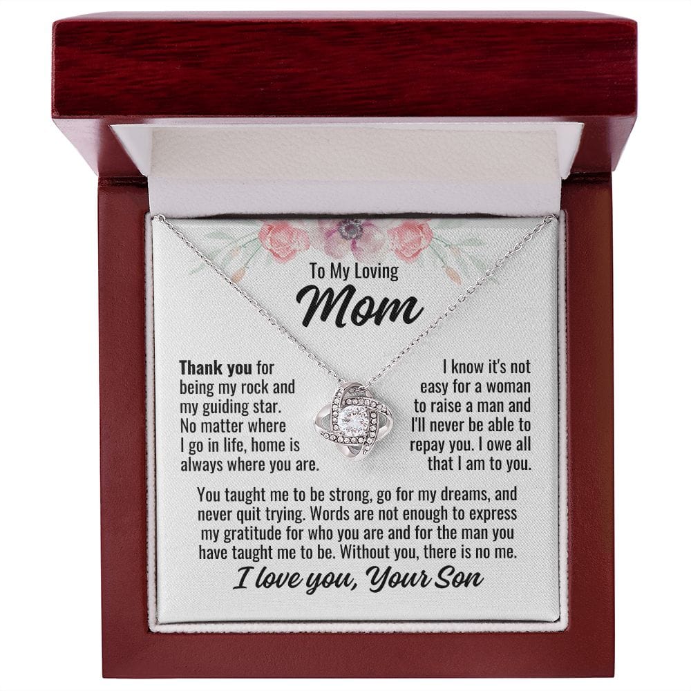 To Mom From Son "Thank you for...." Love Knot Necklace