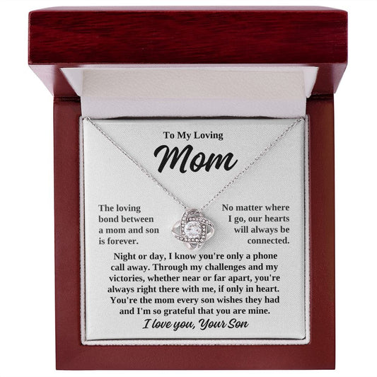 To Mom From Son "The loving bond between..."  Love Knot Necklace