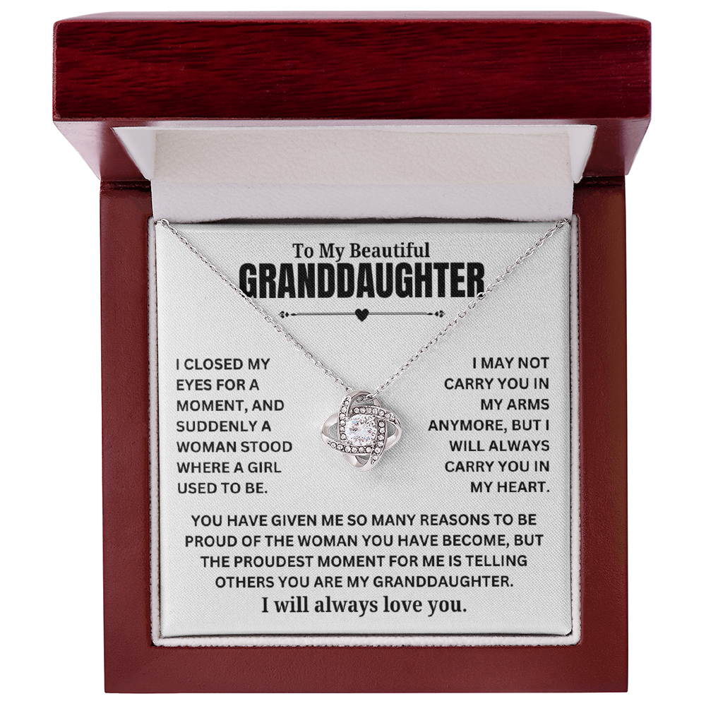 To My Beautiful Granddaughter "I may not carry you..." Zirconia Crystal Love Knot Necklace