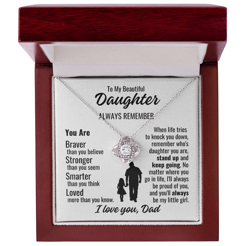 To My Beautiful Daughter "Always remember..." Zirconia Crystal Love Knot Necklace