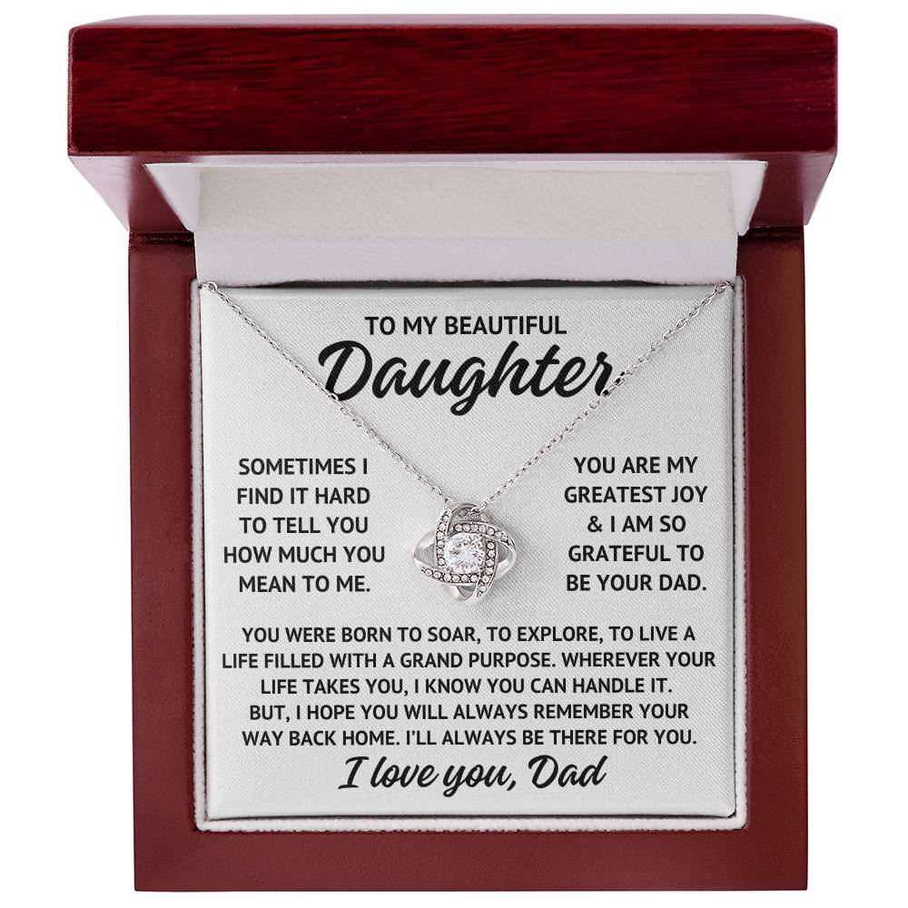 To My Beautiful Daughter "You are my greatest..." Zirconia Crystal Love Knot Necklace