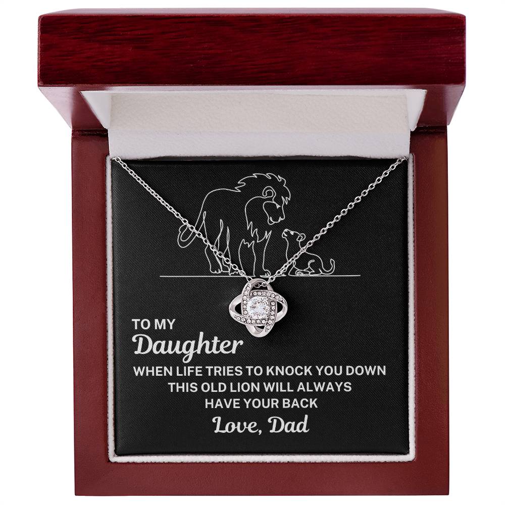 To My Beautiful Daughter "This old lion..." Zirconia Crystal Love Knot Necklace