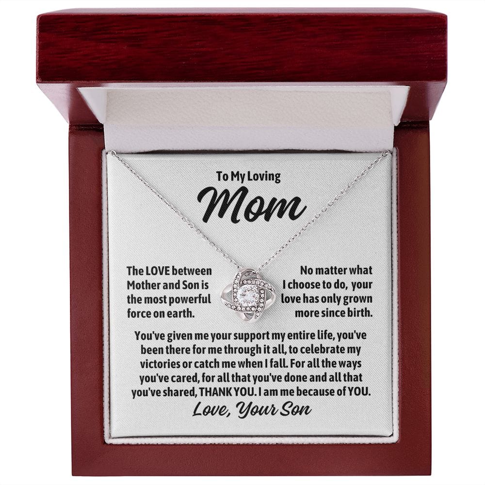 To Mom From Son "The love between mother and son..." Love Knot Necklace