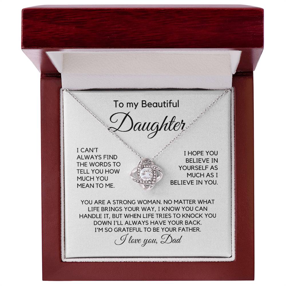 To My Beautiful Daughter "I can't always find..." Zirconia Crystal Love Knot Necklace