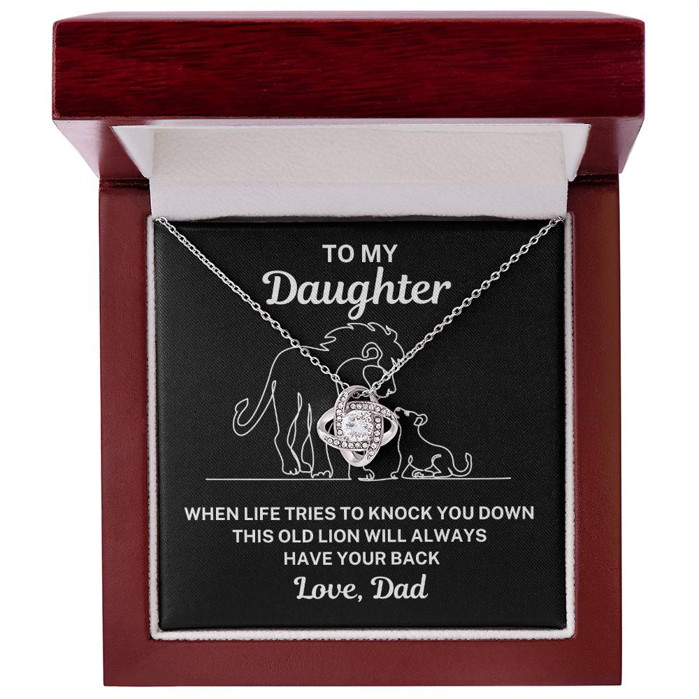 To My Daughter "When life tries..." Zirconia Crystal Love Knot Necklace