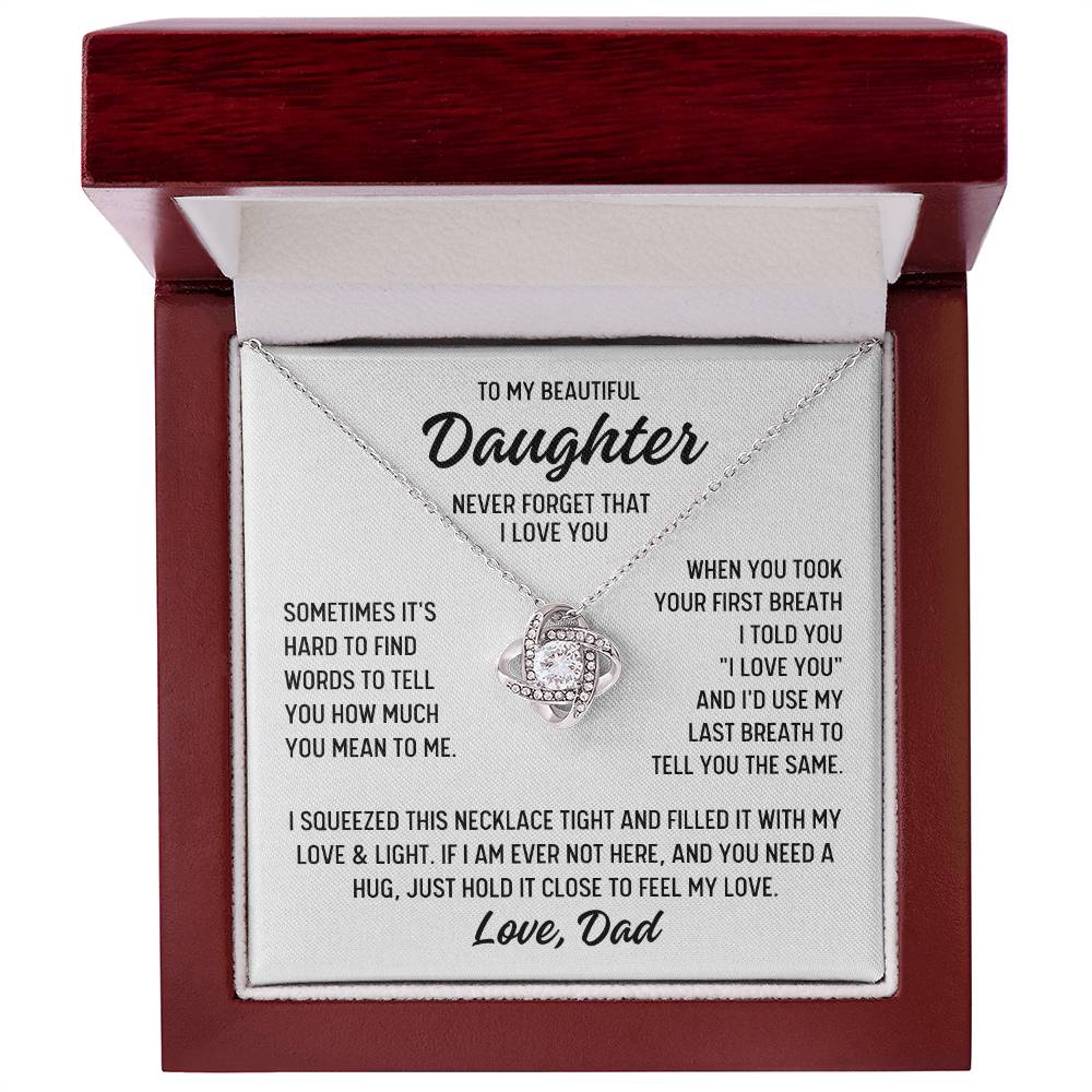To My Beautiful Daughter "Never forget..." Zirconia Crystal Love Knot Necklace
