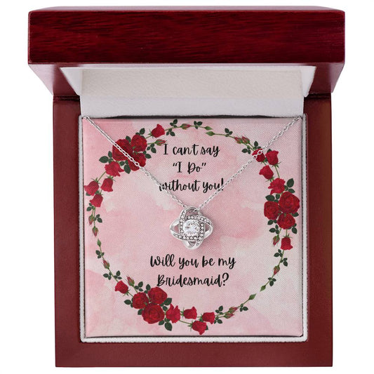 Bridesmaid Proposal Red Roses Love Knot Necklace