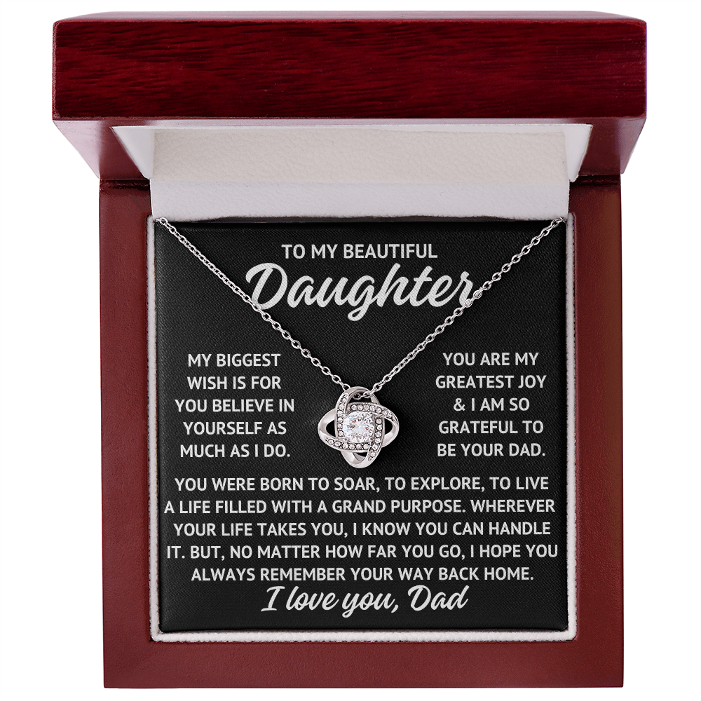To My Beautiful Daughter "My biggest wish..." Love Knot Necklace With Lighted Luxury Box