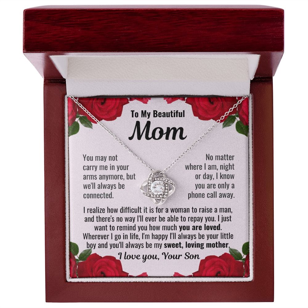 To Mom From Son "You may not carry me..." Love Knot Necklace