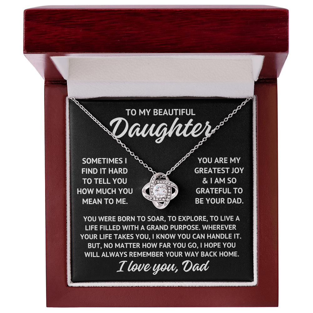 To My Beautiful Daughter "Sometimes I find..." Zirconia Crystal Love Knot Necklace