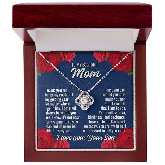 To Mom From Son "Thank you for being..." Love Knot Necklace