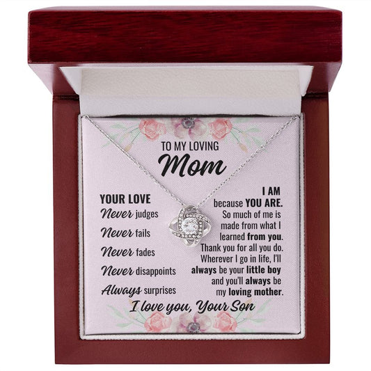 To Mom From Son "Your Love Never..." Love Knot Necklace