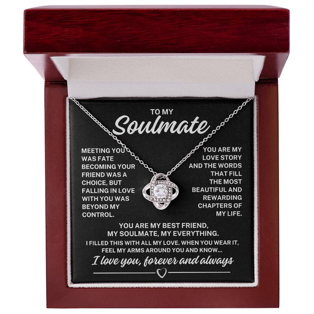 To My Soulmate "You are my love story..." Zirconia Crystal Love Knot Necklace