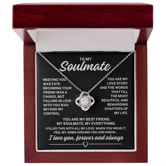 To My Soulmate "You are my love story..." Zirconia Crystal Love Knot Necklace