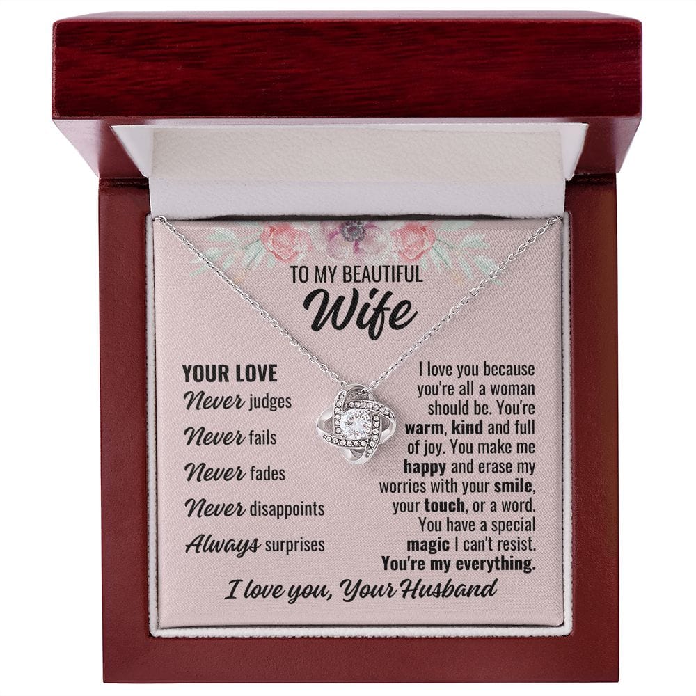To Wife From Husband "Your Love Never..." Love Knot Necklace