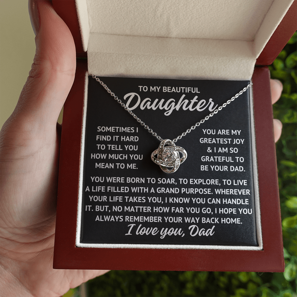 To My Beautiful Daughter "Sometimes I find..." Love Knot Necklace With Lighted Luxury Box