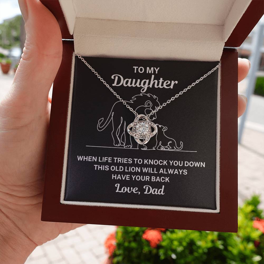To My Daughter "When life tries..." Zirconia Crystal Love Knot Necklace, view 5