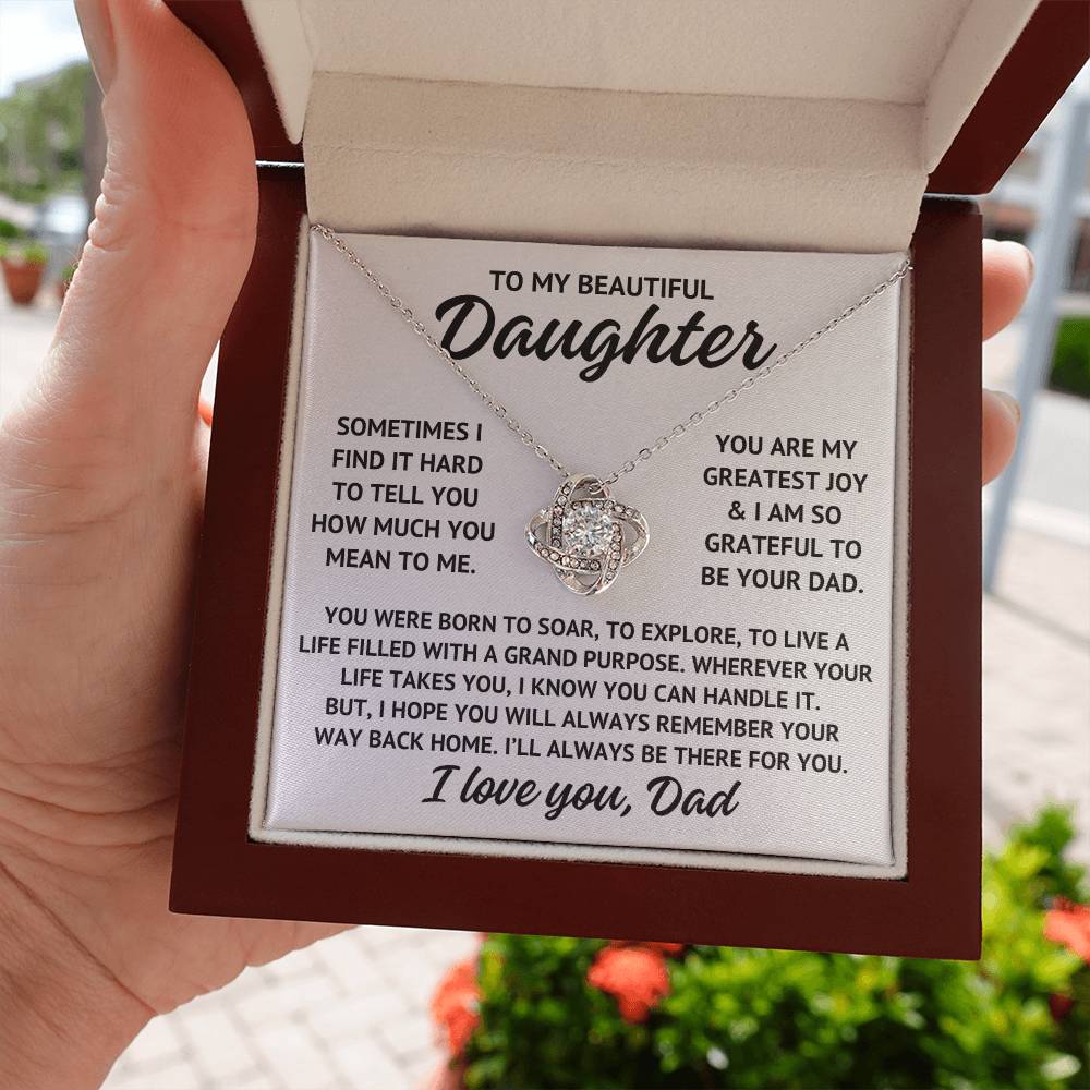 To My Beautiful Daughter "You are my greatest..." Zirconia Crystal Love Knot Necklace, view 5