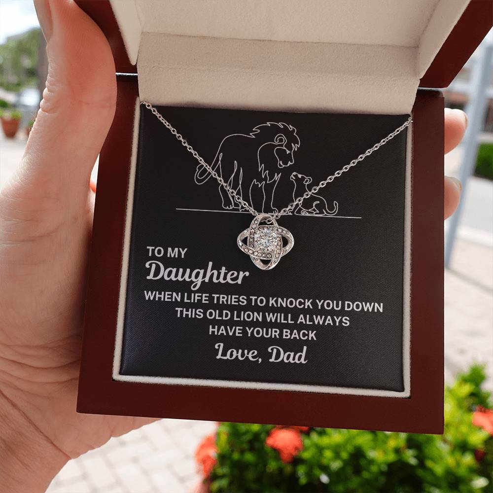 To My Beautiful Daughter "This old lion..." Zirconia Crystal Love Knot Necklace, view 5