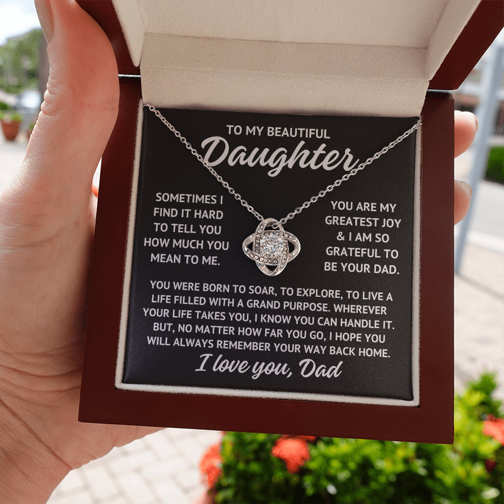 To My Beautiful Daughter "Sometimes I find..." Zirconia Crystal Love Knot Necklace, view 5