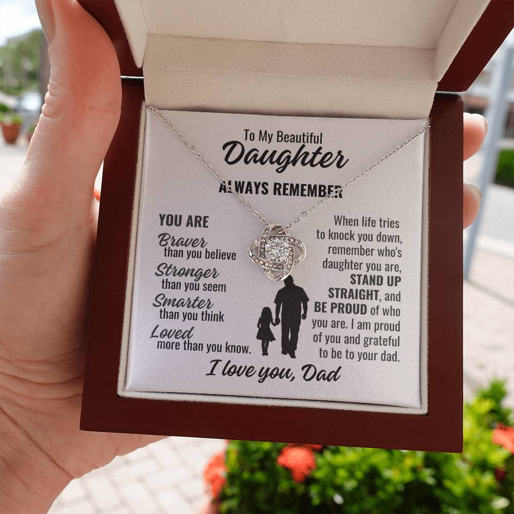 To My Beautiful Daughter "Braver Stronger Smarter" Zirconia Crystal Love Knot Necklace, view 5
