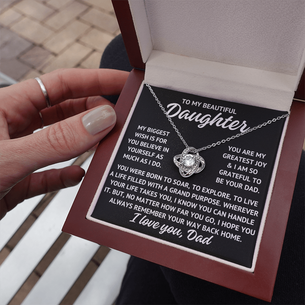 To My Beautiful Daughter "My biggest wish..." Love Knot Necklace With Lighted Luxury Box