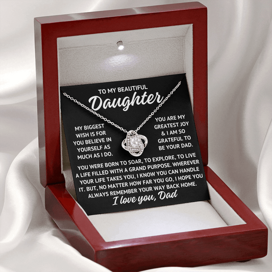 To My Beautiful Daughter "My biggest wish..." Love Knot Necklace With Lighted Luxury Box