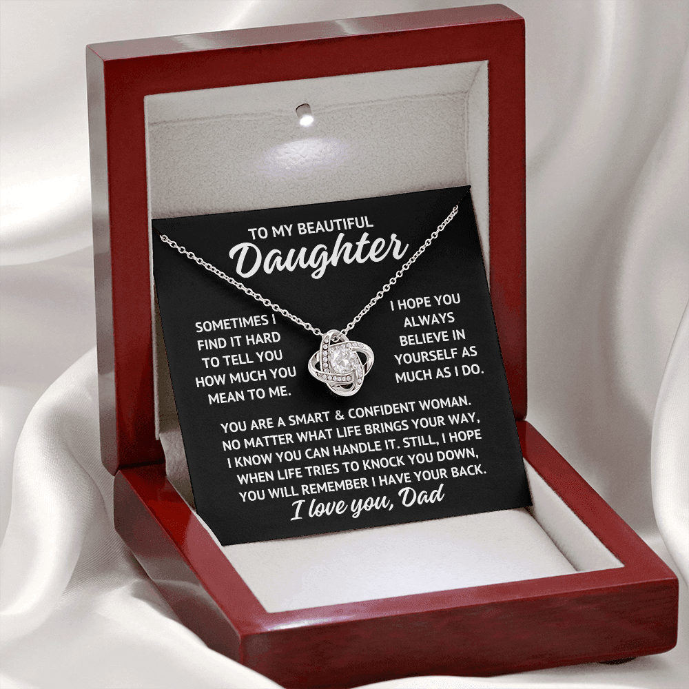 To My Beautiful Daughter "Sometimes......" Love Knot Necklace With Lighted Luxury Box