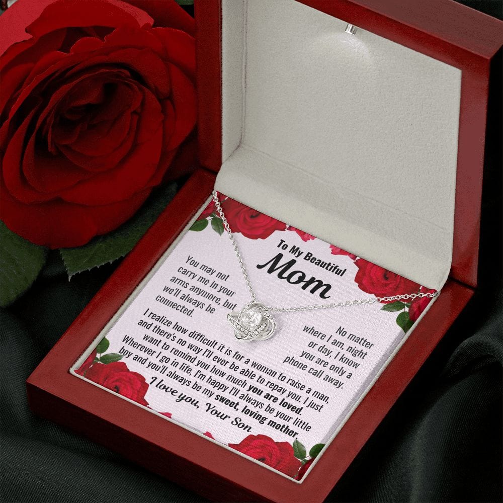 To Mom From Son "You may not carry me..." Love Knot Necklace