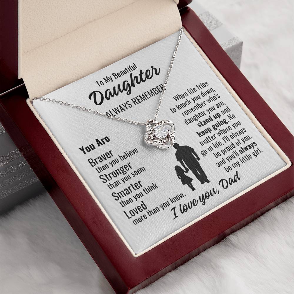 To My Beautiful Daughter "Always remember..." Zirconia Crystal Love Knot Necklace, view 4