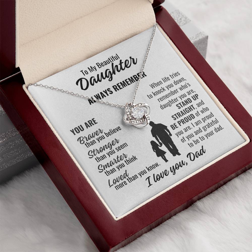 To My Beautiful Daughter "Braver Stronger Smarter" Zirconia Crystal Love Knot Necklace, view 4