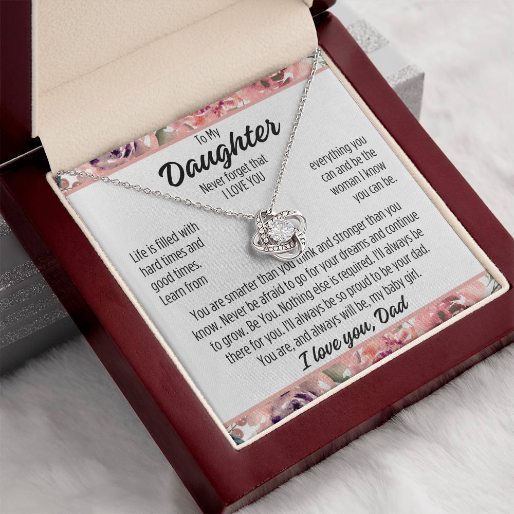 To My Daughter "Life is filled with..." Zirconia Crystal Love Knot Necklace, view 4