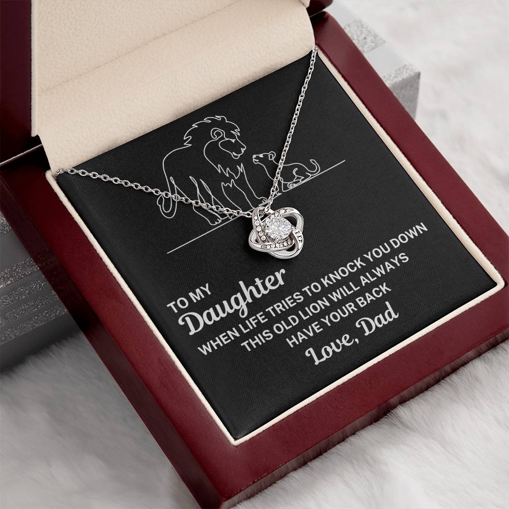 To My Beautiful Daughter "This old lion..." Zirconia Crystal Love Knot Necklace, view 4