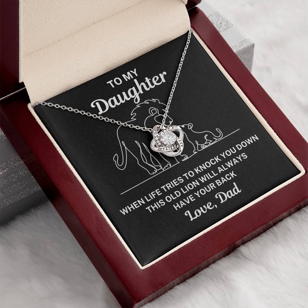 To My Daughter "When life tries..." Zirconia Crystal Love Knot Necklace, view 4