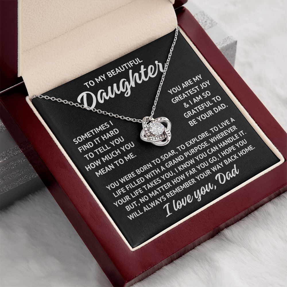 To My Beautiful Daughter "Sometimes I find..." Zirconia Crystal Love Knot Necklace, view 4