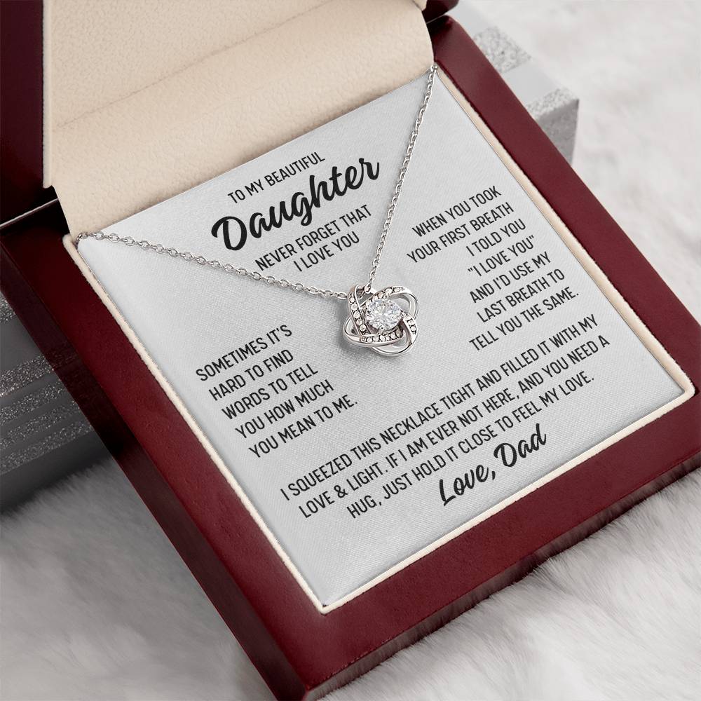 To My Beautiful Daughter "Never forget..." Zirconia Crystal Love Knot Necklace, view 4