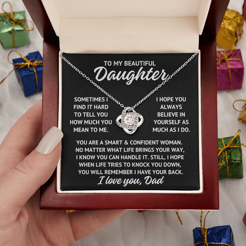 To My Beautiful Daughter "Sometimes......" Love Knot Necklace With Lighted Luxury Box