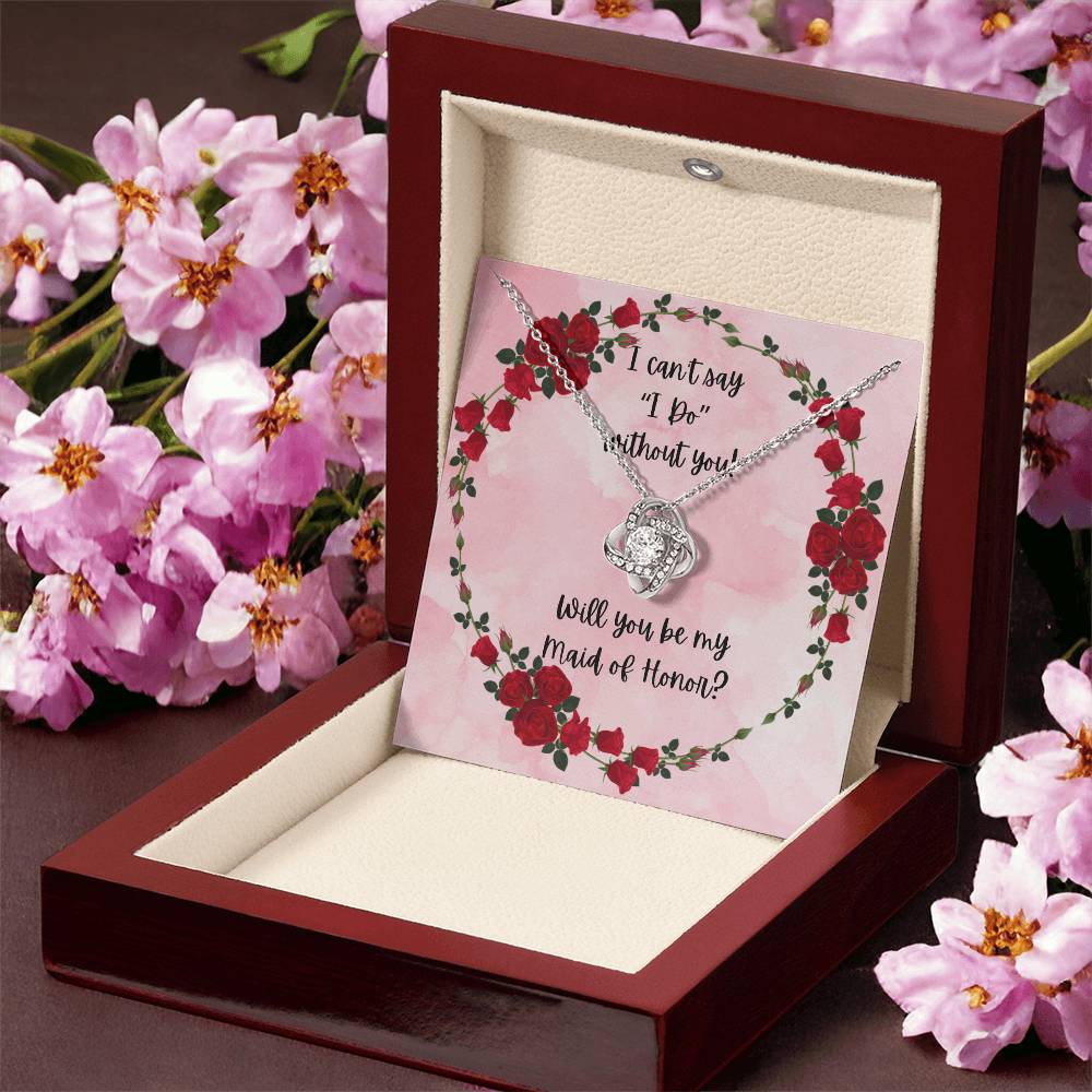 Maid of Honor Proposal Red Roses Love Knot Necklace