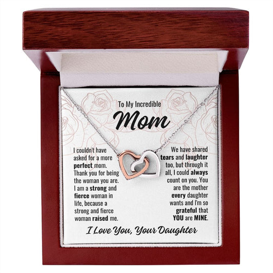 To Mom From Daughter "I couldn't have asked..." Interlocking Hearts