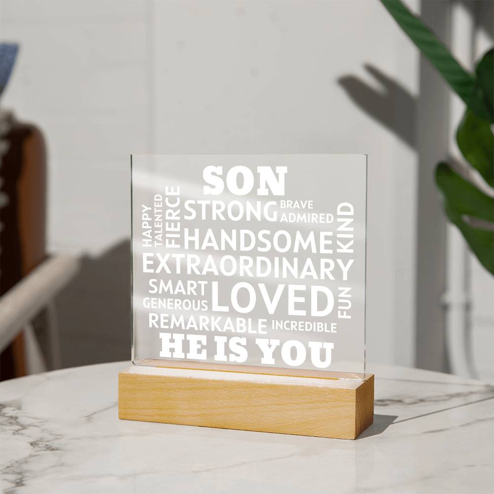 SON "He Is You" Positive Affirmations Acrylic Plaque With Lighted Base